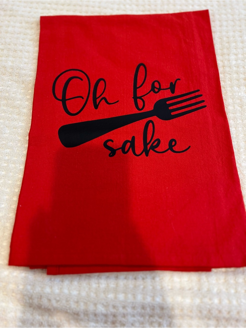 Red "Oh for fork Sake" Printed Kitchen Towel